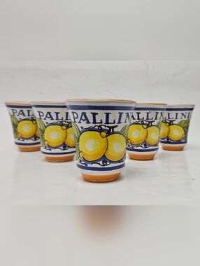 1990s Deruta Italy Pallini Limoncello ceramic pottery shot cups - set of 6